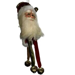 Vintage Santa Claus Hanging Ornament with Jingle Bell Legs Christmas Decor